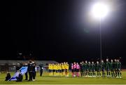 19 November 2019; Republic of Ireland and Sweden players line-up prior to the UEFA European U21 Championship Qualifier match between Republic of Ireland and Sweden at Tallaght Stadium in Tallaght, Dublin. Photo by Harry Murphy/Sportsfile