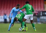 18 November 2019; Ben McCormack of Republic of Ireland, supported by team-mate Omotayo Adaramola, right, in action against Ebrahem Bader of Israel during the UEFA Under-17 European Championship Qualifier match between Republic of Ireland and Israel at Turner's Cross in Cork. Photo by Piaras Ó Mídheach/Sportsfile