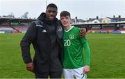 18 November 2019; Republic of Ireland players Sinclair Armstrong, left, and Kailin Barlow celebrate after the UEFA Under-17 European Championship Qualifier match between Republic of Ireland and Israel at Turner's Cross in Cork. Photo by Piaras Ó Mídheach/Sportsfile