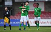 18 November 2019; Republic of Ireland players Gavin Liam O'Brien, left, and Anselmo Garcia McNulty celebrate after the UEFA Under-17 European Championship Qualifier match between Republic of Ireland and Israel at Turner's Cross in Cork. Photo by Piaras Ó Mídheach/Sportsfile