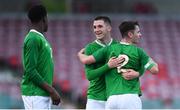 18 November 2019; Republic of Ireland players Gavin Liam O'Brien, right, and Oisín Hand celebrate after the UEFA Under-17 European Championship Qualifier match between Republic of Ireland and Israel at Turner's Cross in Cork. Photo by Piaras Ó Mídheach/Sportsfile