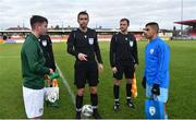 18 November 2019; Referee Mario Zebec performs the coin toss with team captains Gavin Liam O'Brien of Republic of Ireland and Bar Nuhi of Israel during the UEFA Under-17 European Championship Qualifier match between Republic of Ireland and Israel at Turner's Cross in Cork. Photo by Piaras Ó Mídheach/Sportsfile