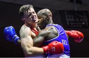 20 November 2019; Thomas Carthy of Crumlin, Co Dublin, left, in action against Kenneth Okungbowa of Athlone, Co Westmeath, in their 91+kg bout during the IABA Irish National Elite Boxing Championships at the National Stadium in Dublin. Photo by Piaras Ó Mídheach/Sportsfile