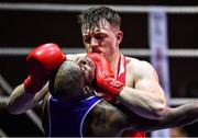 20 November 2019; Thomas Carthy of Crumlin, Co Dublin, behind, in action against Kenneth Okungbowa of Athlone, Co Westmeath, in their 91+kg bout during the IABA Irish National Elite Boxing Championships at the National Stadium in Dublin. Photo by Piaras Ó Mídheach/Sportsfile