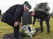 21 November 2019; Uachtarán Cumann Lúthchleas Gael John Horan, left, and Ard Stiúrthóir of the GAA Tom Ryan place a wreath at the headstone of Jerome O’Leary during the unveiling of headstones on the graves of Jerome O’Leary, 10, Michael Feery, 40, and Patrick O’Dowd, 57, who are among the 14 people killed at Croke Park on this day 99 years ago on what became known as Bloody Sunday. These unveilings complete the list of seven Bloody Sunday victims who until recently had all been buried in unmarked graves at different locations at Glasnevin Cemetery in Dublin. Photo by Matt Browne/Sportsfile