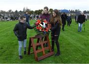 21 November 2019; Great great grandchildren of Michael Feery place a wreath at the unveiling of headstones on the graves of Jerome O’Leary, 10, Michael Feery, 40, and Patrick O’Dowd, 57, who are among the 14 people killed at Croke Park on this day 99 years ago on what became known as Bloody Sunday. These unveilings complete the list of seven Bloody Sunday victims who until recently had all been buried in unmarked graves at different locations at Glasnevin Cemetery in Dublin. Photo by Matt Browne/Sportsfile