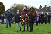 21 November 2019; Great great grandchildren of Michael Feery place a wreath at the unveiling of headstones on the graves of Jerome O’Leary, 10, Michael Feery, 40, and Patrick O’Dowd, 57, who are among the 14 people killed at Croke Park on this day 99 years ago on what became known as Bloody Sunday. These unveilings complete the list of seven Bloody Sunday victims who until recently had all been buried in unmarked graves at different locations at Glasnevin Cemetery in Dublin. Photo by Matt Browne/Sportsfile