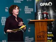 21 November 2019; Professor Barbara Flood, DCU Businnes School, is pictured speaking at the announcement of the 10th year of DCU Business School and GPA scholarships, at DCU Business School in Dublin City University, Dublin. Photo by Seb Daly/Sportsfile