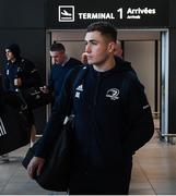 22 November 2019; Jordan Larmour of Leinster on their arrival in Lyon-Saint Exupéry Airport ahead of their Heineken Champions Cup match against Lyon on Saturday. Photo by Ramsey Cardy/Sportsfile