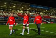 22 November 2019; Ulster players, from left, Jordi Murphy, Marcell Coetzee and Sean Reidy before the Heineken Champions Cup Pool 3 Round 2 match between Ulster and ASM Clermont Auvergne at Kingspan Stadium in Belfast. Photo by Oliver McVeigh/Sportsfile