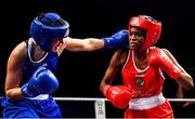 22 November 2019; Evelyn Igharo of Clann Naofa, Co Louth, right, in action against Ciara Ginty of Geesala, Co Mayo, in their 64kg bout during the IABA Irish National Elite Boxing Championships Finals at the National Stadium in Dublin. Photo by Piaras Ó Mídheach/Sportsfile