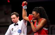 22 November 2019; Evelyn Igharo of Clann Naofa, Co Louth, reacts after beating Ciara Ginty of Geesala, Co Mayo, in their 64kg bout during the IABA Irish National Elite Boxing Championships Finals at the National Stadium in Dublin. Photo by Piaras Ó Mídheach/Sportsfile