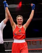 22 November 2019; Nell Fox of Rathkeale, Co Limerick, celebrates beating Leona Houlihan of Crumlin, Co Dublin, in their 81kg bout during the IABA Irish National Elite Boxing Championships Finals at the National Stadium in Dublin. Photo by Piaras Ó Mídheach/Sportsfile