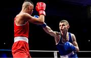 22 November 2019; Brandon McCarthy of St Michael's Athy, Co Kildare, right, in action against Barry McReynolds of Holy Trinity, Co Antrim, in their 60kg bout during the IABA Irish National Elite Boxing Championships Finals at the National Stadium in Dublin. Photo by Piaras Ó Mídheach/Sportsfile