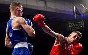 22 November 2019; Barry McReynolds of Holy Trinity, Co Antrim, right, in action against Brandon McCarthy of St Michael's Athy, Co Kildare, in their 60kg bout during the IABA Irish National Elite Boxing Championships Finals at the National Stadium in Dublin. Photo by Piaras Ó Mídheach/Sportsfile