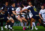 22 November 2019; Jacob Stockdale of Ulster is tackled by Paul Jedrasiak, left, and George Moala of ASM Clermont Auvergne during the Heineken Champions Cup Pool 3 Round 2 match between Ulster and ASM Clermont Auvergne at the Kingspan Stadium in Belfast. Photo by Sam Barnes/Sportsfile