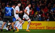 22 November 2019; Jordi Murphy of Ulster, centre, after scoring his side's first try during the Heineken Champions Cup Pool 3 Round 2 match between Ulster and ASM Clermont Auvergne at the Kingspan Stadium in Belfast. Photo by Sam Barnes/Sportsfile