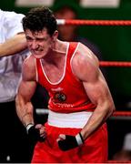 22 November 2019; Jason Harty of Rathkeale, Co Limerick celebrates beating John Joe Nevin of Crumlin, Co Dublin, in their 75kg bout during the IABA Irish National Elite Boxing Championships Finals at the National Stadium in Dublin. Photo by Piaras Ó Mídheach/Sportsfile