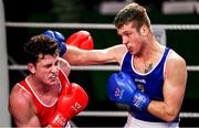 22 November 2019; John Joe Nevin of Crumlin, Co Dublin, right, in action against Jason Harty of Rathkeale, Co Limerick, in their 75kg bout during the IABA Irish National Elite Boxing Championships Finals at the National Stadium in Dublin. Photo by Piaras Ó Mídheach/Sportsfile