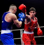 22 November 2019; Thomas O’Toole of Celtic Eagles, Co Galway, right, in action against Emmett Brennan of Docklands, Co Dublin, in their 81kg bout during the IABA Irish National Elite Boxing Championships Finals at the National Stadium in Dublin. Photo by Piaras Ó Mídheach/Sportsfile