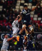 22 November 2019; Sitaleki Timani of ASM Clermont Auvergne wins a lineout ahead of Alan O'Connor of Ulster during the Heineken Champions Cup Pool 3 Round 2 match between Ulster and ASM Clermont Auvergne at the Kingspan Stadium in Belfast. Photo by Sam Barnes/Sportsfile