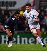 22 November 2019; Billy Burns of Ulster is tackled by Isaiah Toeava of ASM Clermont Auvergne during the Heineken Champions Cup Pool 3 Round 2 match between Ulster and ASM Clermont Auvergne at the Kingspan Stadium in Belfast. Photo by Sam Barnes/Sportsfile
