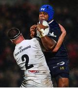 22 November 2019; Apisai Naqalevu of ASM Clermont Auvergne is tackled by Rob Herring of Ulster during the Heineken Champions Cup Pool 3 Round 2 match between Ulster and ASM Clermont Auvergne at the Kingspan Stadium in Belfast. Photo by Sam Barnes/Sportsfile