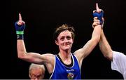 22 November 2019; Ceire Smith of Cavan celebrates beating Niamh Early of Ryston, Co Kildare, in their 51kg bout during the IABA Irish National Elite Boxing Championships Finals at the National Stadium in Dublin. Photo by Piaras Ó Mídheach/Sportsfile