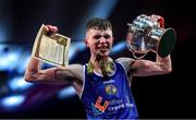 22 November 2019; Dean Clancy of Sean McDermott, Co Leitrim, celebrates after beating Patryk Adamus of Drimnagh, Co Dublin, in their 57kg bout during the IABA Irish National Elite Boxing Championships Finals at the National Stadium in Dublin. Photo by Piaras Ó Mídheach/Sportsfile