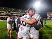 22 November 2019; Jordi Murphy of Ulster, right, celebrates with Luke Marshall following the Heineken Champions Cup Pool 3 Round 2 match between Ulster and ASM Clermont Auvergne at the Kingspan Stadium in Belfast. Photo by Sam Barnes/Sportsfile