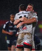 22 November 2019; Jordi Murphy of Ulster, right, and Louis Ludik celebrate at the final whistle following the Heineken Champions Cup Pool 3 Round 2 match between Ulster and ASM Clermont Auvergne at the Kingspan Stadium in Belfast. Photo by Sam Barnes/Sportsfile