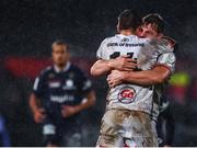 22 November 2019; Jordi Murphy of Ulster, right, and Louis Ludik celebrate at the final whistle following the Heineken Champions Cup Pool 3 Round 2 match between Ulster and ASM Clermont Auvergne at the Kingspan Stadium in Belfast. Photo by Sam Barnes/Sportsfile