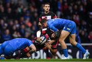 23 November 2019; Jonathan Wisniewski of Lyon is tackled by Josh van der Flier, left, and Jordan Larmour of Leinster during the Heineken Champions Cup Pool 1 Round 2 match between Lyon and Leinster at Matmut Stadium in Lyon, France. Photo by Ramsey Cardy/Sportsfile