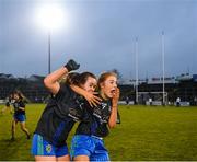 23 November 2019; Emer Nally, left, and Ffion Boland of Naomh Ciaran react at the full-time whistle following the All-Ireland Ladies Intermediate Club Championship Final match between Naomh Ciaran and Naomh Pól at Kingspan Breffni in Cavan. Photo by Harry Murphy/Sportsfile