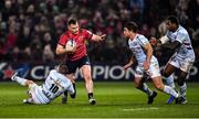 23 November 2019; Rory Scannell of Munster is tackled by Finn Russell of Racing 92 during the Heineken Champions Cup Pool 4 Round 2 match between Munster and Racing 92 at Thomond Park in Limerick. Photo by Brendan Moran/Sportsfile
