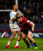 23 November 2019; Simon Zebo of Racing 92 is tackled by Chris Farrell of Munster during the Heineken Champions Cup Pool 4 Round 2 match between Munster and Racing 92 at Thomond Park in Limerick. Photo by Diarmuid Greene/Sportsfile