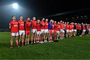 23 November 2019; Éire Óg players stand for Amhrán na bhFiann before the AIB Leinster GAA Football Senior Club Championship Semi-Final match between Portlaoise and Éire Óg at MW Hire O’Moore Park in Portlaoise, Co Laois. Photo by Piaras Ó Mídheach/Sportsfile