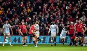 23 November 2019; JJ Hanrahan of Munster attempts a drop goal late in the game during the Heineken Champions Cup Pool 4 Round 2 match between Munster and Racing 92 at Thomond Park in Limerick. Photo by Brendan Moran/Sportsfile