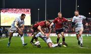 23 November 2019; Andrew Conway of Munster is tackled by Teddy Iribaren of Racing 92 during the Heineken Champions Cup Pool 4 Round 2 match between Munster and Racing 92 at Thomond Park in Limerick. Photo by Sam Barnes/Sportsfile