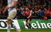 23 November 2019; JJ Hanrahan of Munster celebrates after converting Andrew Conway's try during the Heineken Champions Cup Pool 4 Round 2 match between Munster and Racing 92 at Thomond Park in Limerick. Photo by Diarmuid Greene/Sportsfile