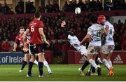 23 November 2019; JJ Hanrahan of Munster attempts a drop goal during the Heineken Champions Cup Pool 4 Round 2 match between Munster and Racing 92 at Thomond Park in Limerick. Photo by Sam Barnes/Sportsfile