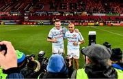 23 November 2019; Donnacha Ryan, left, and Simon Zebo of Racing 92 pose for a photograph following the Heineken Champions Cup Pool 4 Round 2 match between Munster and Racing 92 at Thomond Park in Limerick. Photo by Sam Barnes/Sportsfile