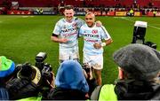 23 November 2019; Donnacha Ryan, left, and Simon Zebo of Racing 92 pose for a photograph following the Heineken Champions Cup Pool 4 Round 2 match between Munster and Racing 92 at Thomond Park in Limerick. Photo by Sam Barnes/Sportsfile