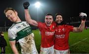 23 November 2019; Éire Óg players Jordan Morrissey and Brendan Kavanagh, right, celebrate as Brian Glynn of Portlaoise looks on after the AIB Leinster GAA Football Senior Club Championship Semi-Final match between Portlaoise and Éire Óg at MW Hire O’Moore Park in Portlaoise, Co Laois. Photo by Piaras Ó Mídheach/Sportsfile