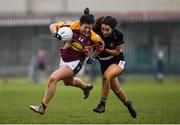 24 November 2019; Rachel Kearns of MacHale Rovers in action against Eimear O'Reilly of Donoughmore during the All-Ireland Ladies Junior Club Championship Final match between Donoughmore and MacHale Rovers at Duggan Park in Ballinasloe, Co Galway. Photo by Harry Murphy/Sportsfile