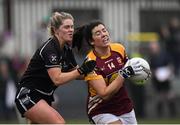 24 November 2019; Rachel Kearns of MacHale Rovers in action against Deirdre Dineen of Donoughmore during the All-Ireland Ladies Junior Club Championship Final match between Donoughmore and MacHale Rovers at Duggan Park in Ballinasloe, Co Galway. Photo by Harry Murphy/Sportsfile