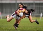 24 November 2019; Rachel Kearns of MacHale Rovers in action against Eimear O'Reilly of Donoughmore during the All-Ireland Ladies Junior Club Championship Final match between Donoughmore and MacHale Rovers at Duggan Park in Ballinasloe, Co Galway. Photo by Harry Murphy/Sportsfile