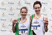 24 November 2019; Fionnuala McCormack, left, with her sister Una Britton of Kilcoole A.C., Co. Wicklow, after winning gold and bronze medals in the Senior Women event during the Irish Life Health National Senior, Junior & Juvenile Even Age Cross Country Championships at the National Sports Campus Abbotstown in Dublin. Photo by Sam Barnes/Sportsfile