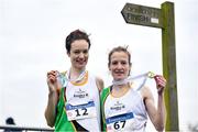 24 November 2019; Fionnuala McCormack, right, with her sister Una Britton, both of Kilcoole A.C., Co. Wicklow, after winning gold and bronze medals in the Senior Women event during the Irish Life Health National Senior, Junior & Juvenile Even Age Cross Country Championships at the National Sports Campus Abbotstown in Dublin. Photo by Sam Barnes/Sportsfile