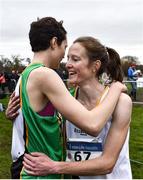 24 November 2019; Fionnuala McCormack, right, congratulates her sister Una Britton, both of Kilcoole A.C., Co. Wicklow, after winning gold and bronze medals in the Senior Women event during the Irish Life Health National Senior, Junior & Juvenile Even Age Cross Country Championships at the National Sports Campus Abbotstown in Dublin. Photo by Sam Barnes/Sportsfile